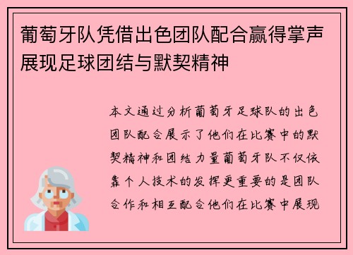 葡萄牙队凭借出色团队配合赢得掌声展现足球团结与默契精神